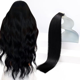 Sunny Hair front packaging showing jet black extension benefits