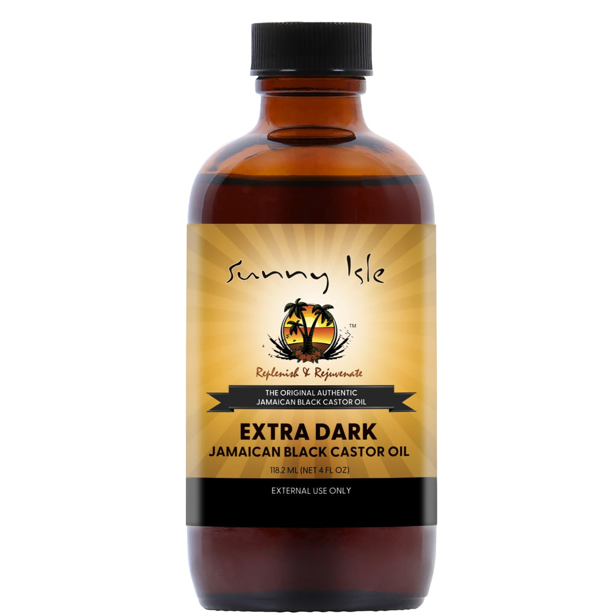 Sunny Isle front packaging showing 4oz bottle and authentic JBCO benefits