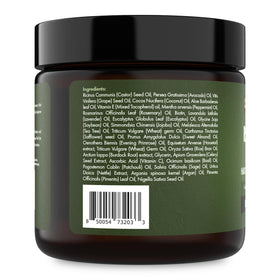 Close-up ingredient label on Sunny Isle jar, highlights biotin and Jamaican Black Castor Oil