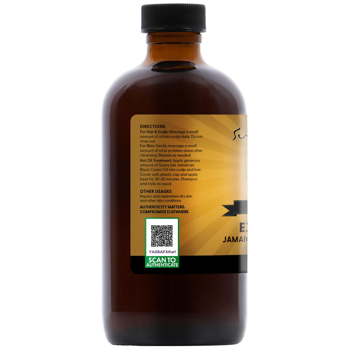 Sunny Isle label and ingredient panel emphasizing traditional Jamaican processing