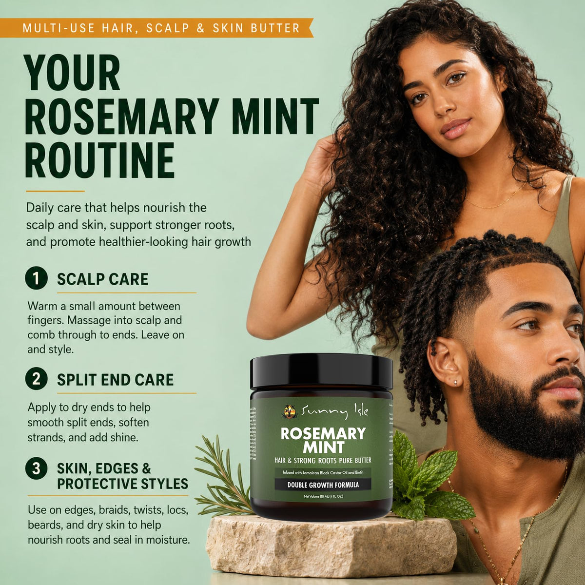 Dropper-style application to scalp, Sunny Isle soothes dry scalp and targets roots effectively