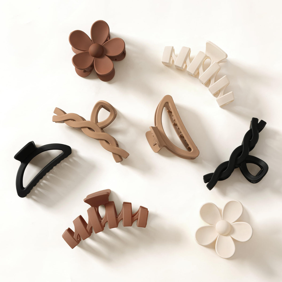 Sunolga front view of eight-clip set showing colors and styles, practical storage