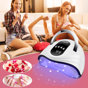 Sunrich lamp in use with hand inside showing automatic sensor activation for hands-free curing