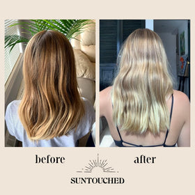 Suntouched applied in sun showing heat-activated highlight benefit