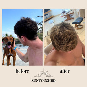 Suntouched ingredient label with citrus and chamomile for antioxidant and shine benefits