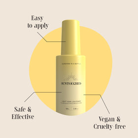 Suntouched bottle side label highlighting vegan, ammonia-free formula