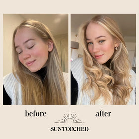 Suntouched texture on hair showing lightweight spray for luminous strands