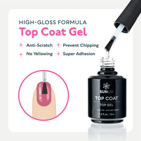 SUNUV cured manicure close-up showing high-gloss finish and durable-looking shine
