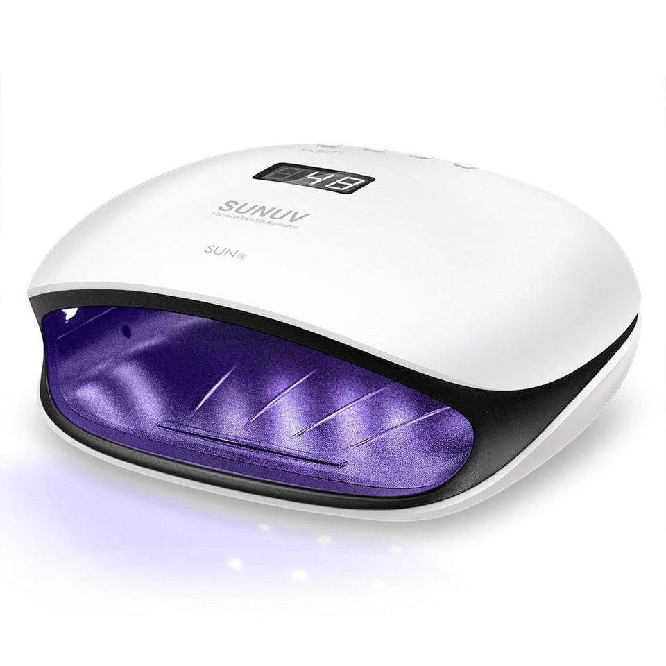 SUNUV front view of black 36-LED lamp showing sleek design and curing opening for fast nails