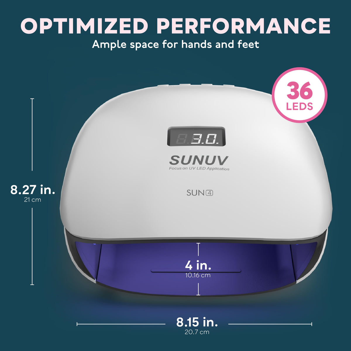 SUNUV interior shot showing 36 LEDs array for even gel polish curing coverage