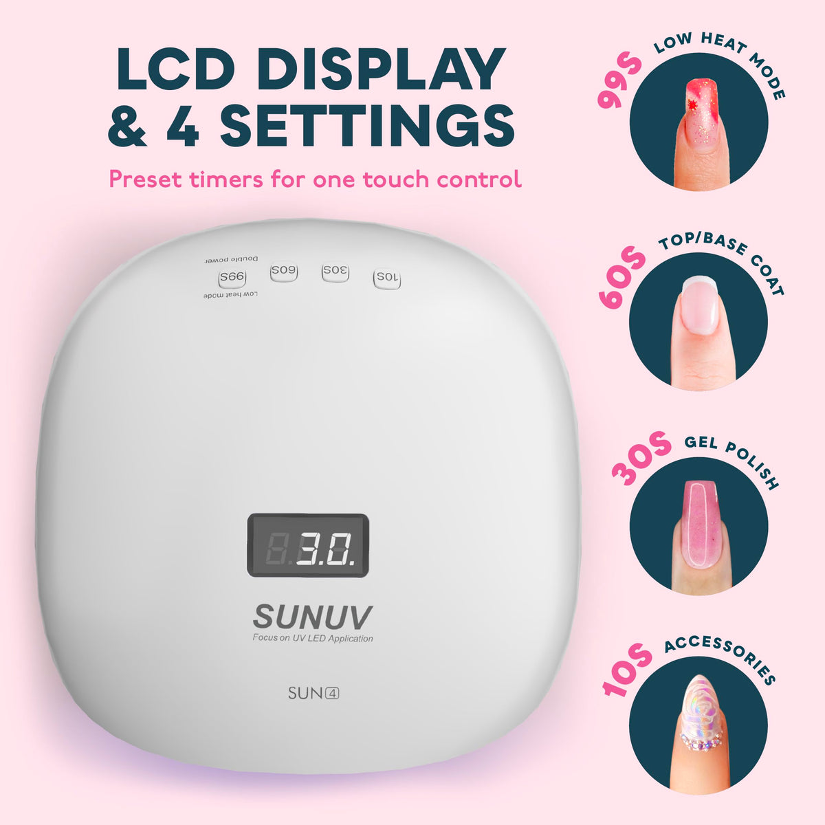 SUNUV side profile of compact lamp highlighting low-profile shape and stable base