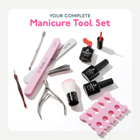 SUNUV manicure tools laid out for precise nail prep and shaping