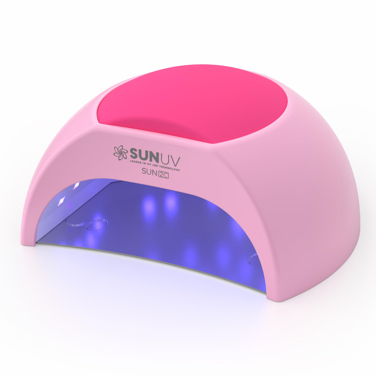 SUNUV front view of pink SUN2C lamp showing compact design and quick curing benefit