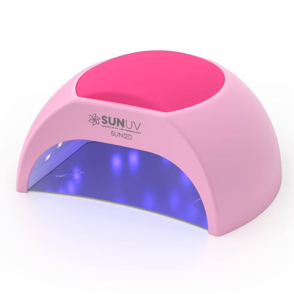 SUNUV front view of pink SUN2C lamp showing compact design and quick curing benefit