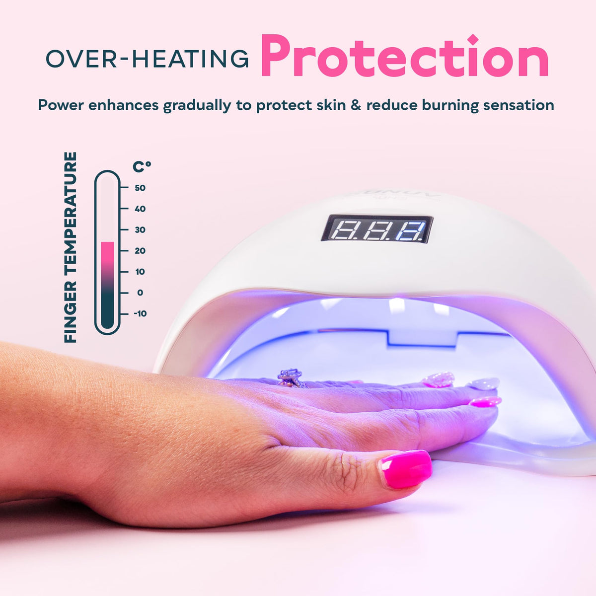 SUNUV SUN5 hand in use under lamp demonstrating auto sensor convenience