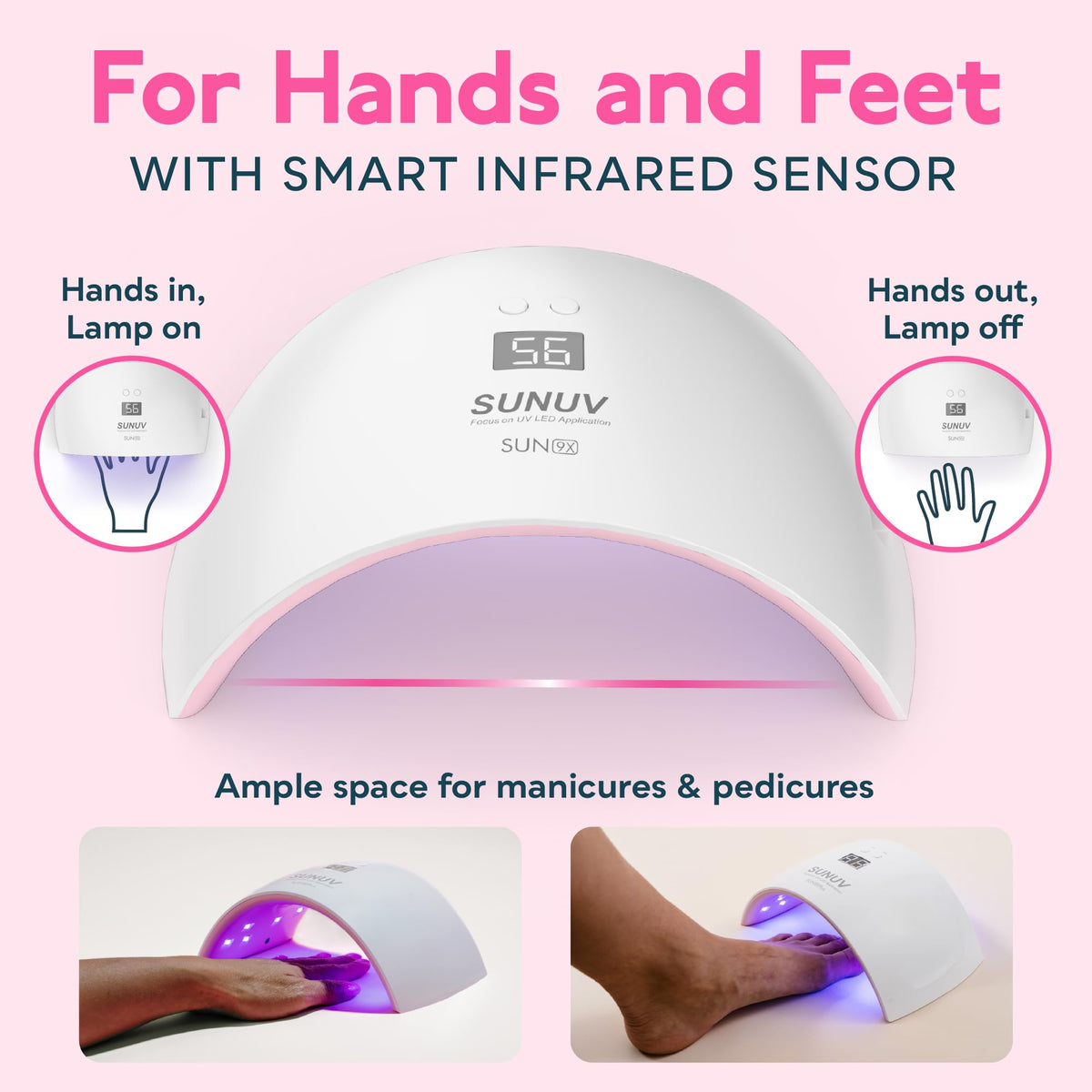 SUNUV SUN9X Plus sensor activating as hand enters for hands-free curing convenience