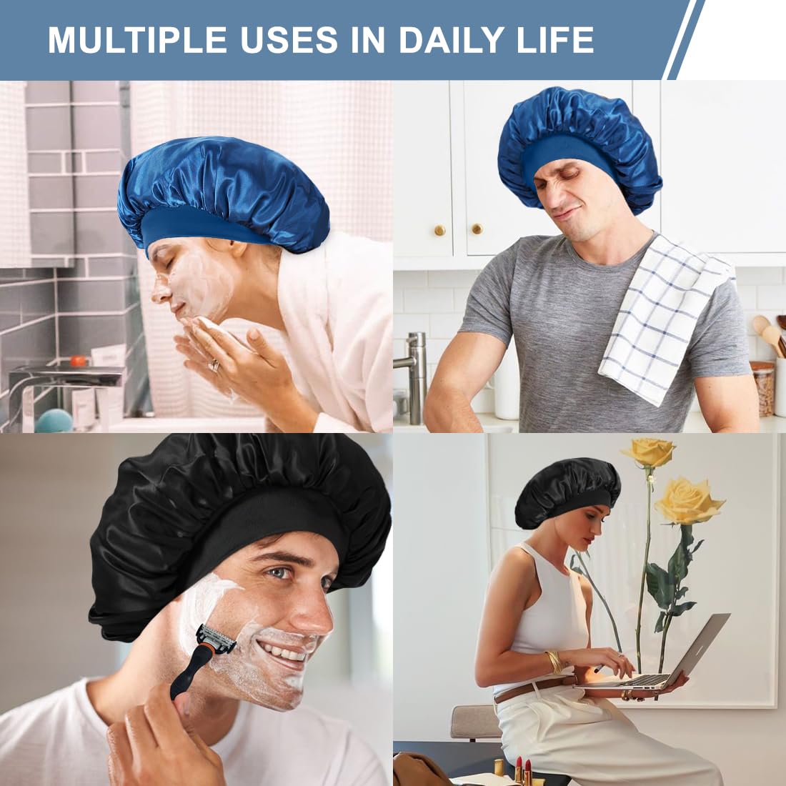 Supaze bonnet on pillow in bedroom, keeps hair neat and moisturized while sleeping