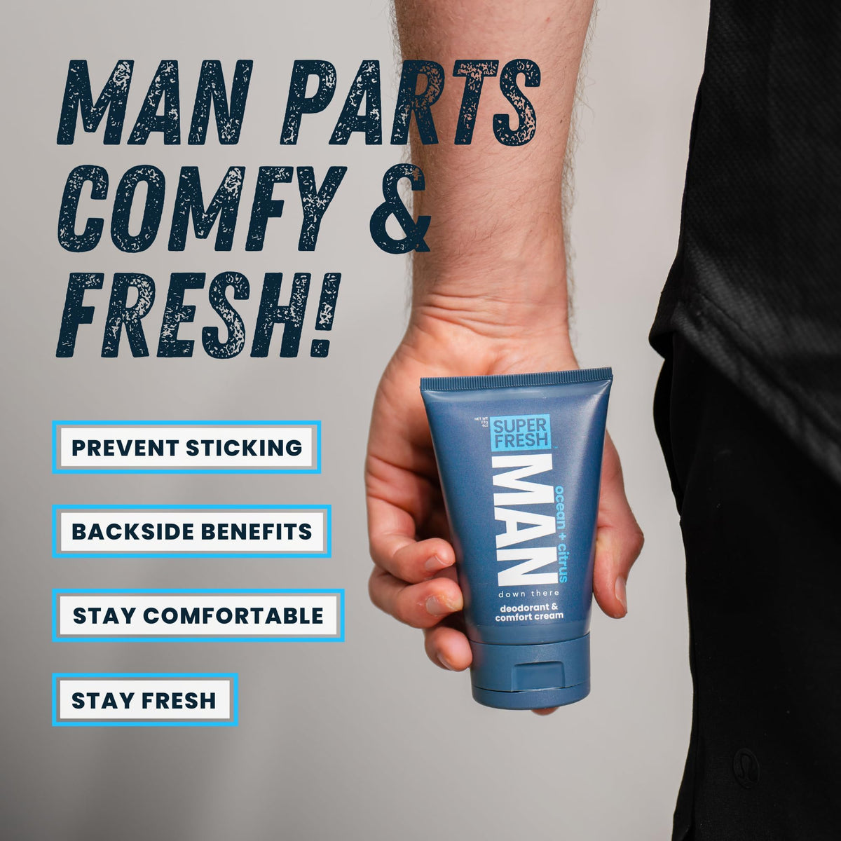 Super & Fresh Co. ingredient panel highlighting aloe and tapioca starch