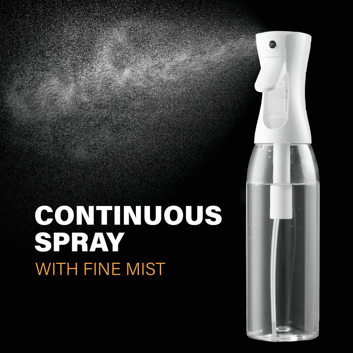SUPER+ visible spray pattern of fine mist covering hair for even hydration