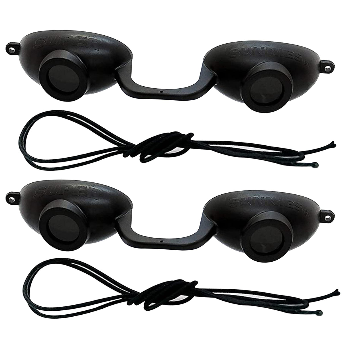 Super Sunnies front view showing compact black goggles and two-pack convenience