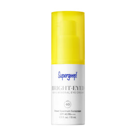 Supergoop! front jar of Bright-Eyed mineral eye cream showing packaging and SPF benefit