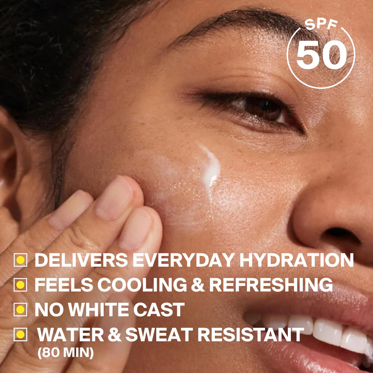 Supergoop! applied on hand demonstrating quick absorbency and cooling