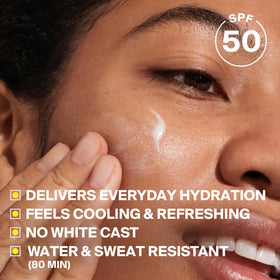 Supergoop! applied on hand demonstrating quick absorbency and cooling
