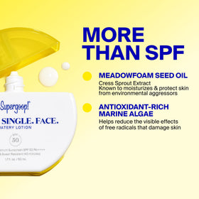 Supergoop! tube label detail showing SPF and PA++++ protection