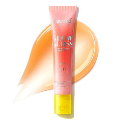 Supergoop! front packaging showing glossy SPF 40 lip balm benefits