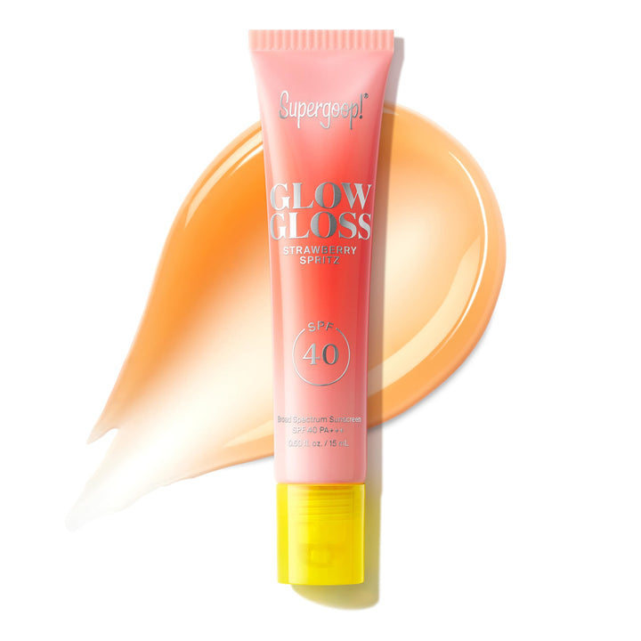 Supergoop! front packaging showing glossy SPF 40 lip balm benefits