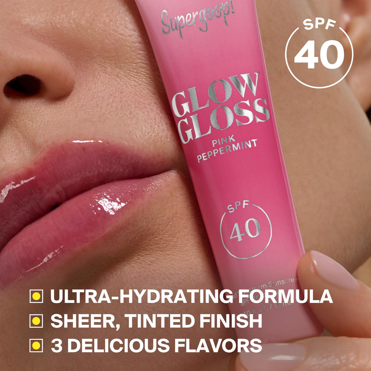 Supergoop! tube label close-up showing SPF 40 broad-spectrum protection