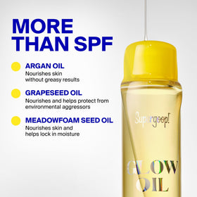 Supergoop! bottle held in hand to show 5 fl oz size and portable convenience