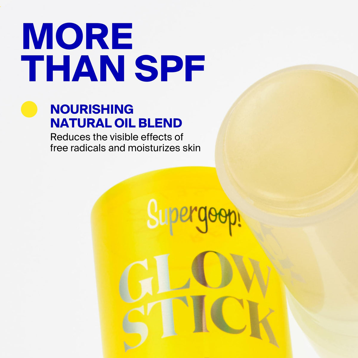 Supergoop! glow stick used on shoulder at beach for UV protection benefit
