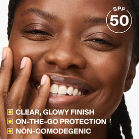 Supergoop! glow stick dry-oil texture close-up showing hydrating finish