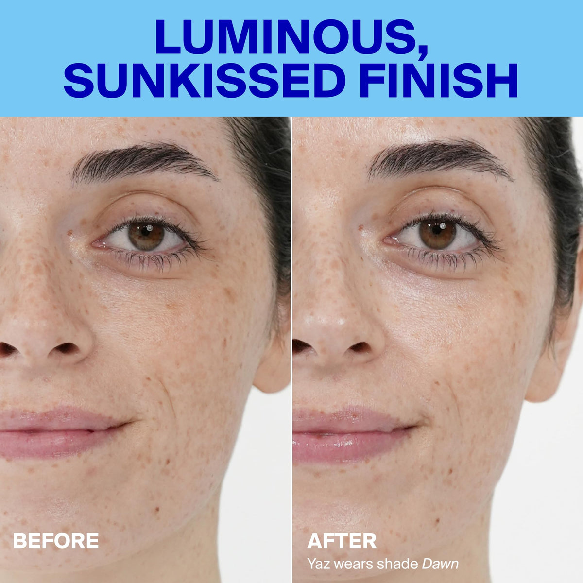 Supergoop! fingertip applying Glowscreen demonstrating smooth primer effect
