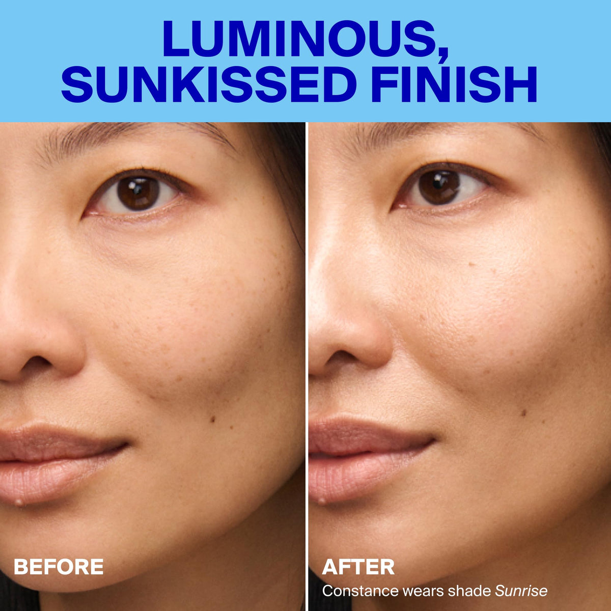 Supergoop! Glowscreen blended on cheek creating luminous, primed skin
