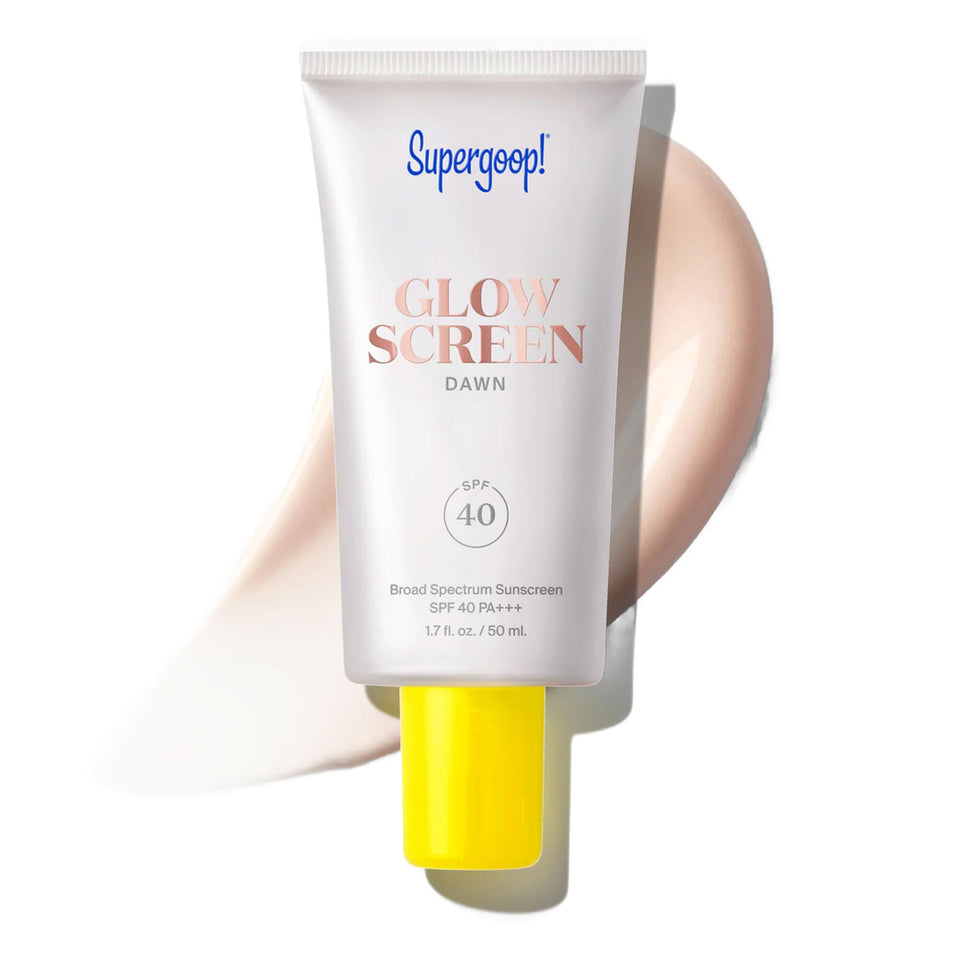 Supergoop! front tube of Glowscreen Dawn showing packaging and SPF benefit