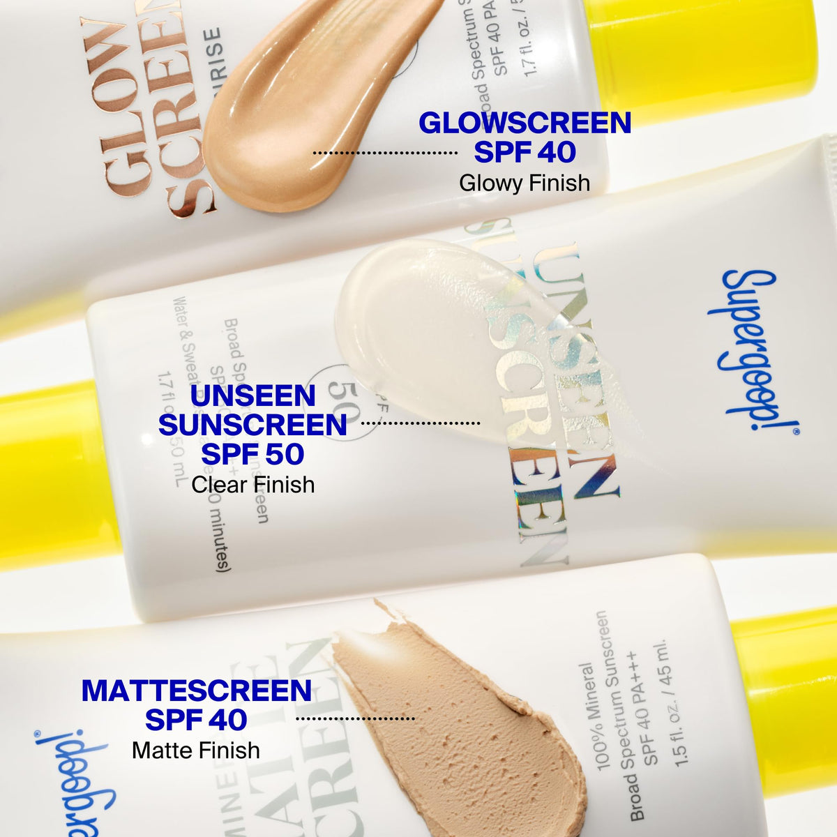 Supergoop! tube on bathroom counter beside skincare items showing daily routine ease