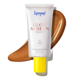 Supergoop! front packaging showing Sunset tinted sunscreen primer and SPF benefit