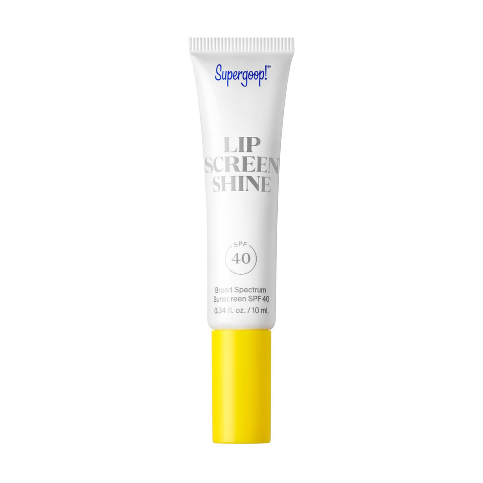 Supergoop! clear lip gloss front packaging showing SPF 40 benefit