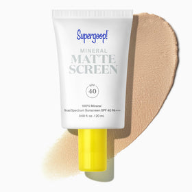 Supergoop! tube front view showing Sunrise tint and SPF40 benefits
