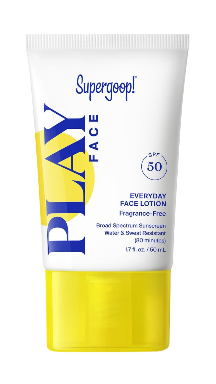 Supergoop! front packaging shows SPF 50 and lightweight benefit