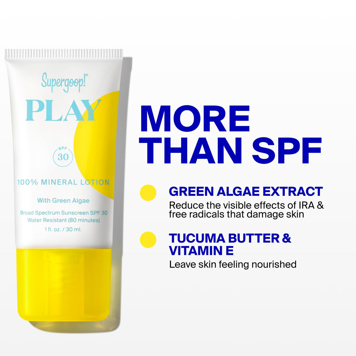 Supergoop! PLAY with green algae visual highlighting soothing, nourishing benefit
