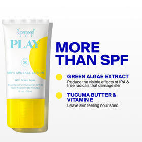 Supergoop! PLAY with green algae visual highlighting soothing, nourishing benefit