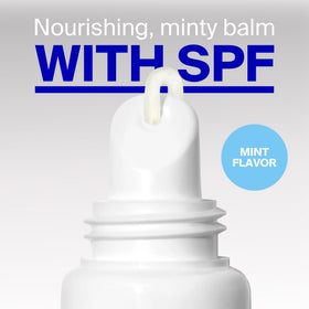 Supergoop! mint lip balm used during winter sports showing sweat‑resistant durability