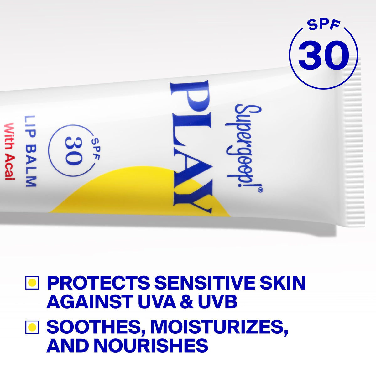 Supergoop! PLAY lip balm creamy texture close-up for hydrating, non-greasy finish