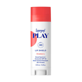 Supergoop! front packaging showing SPF 30 lip balm, protective and portable