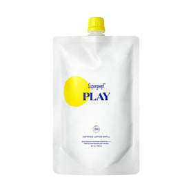 Supergoop! refill pouch front view showing branding and size benefit