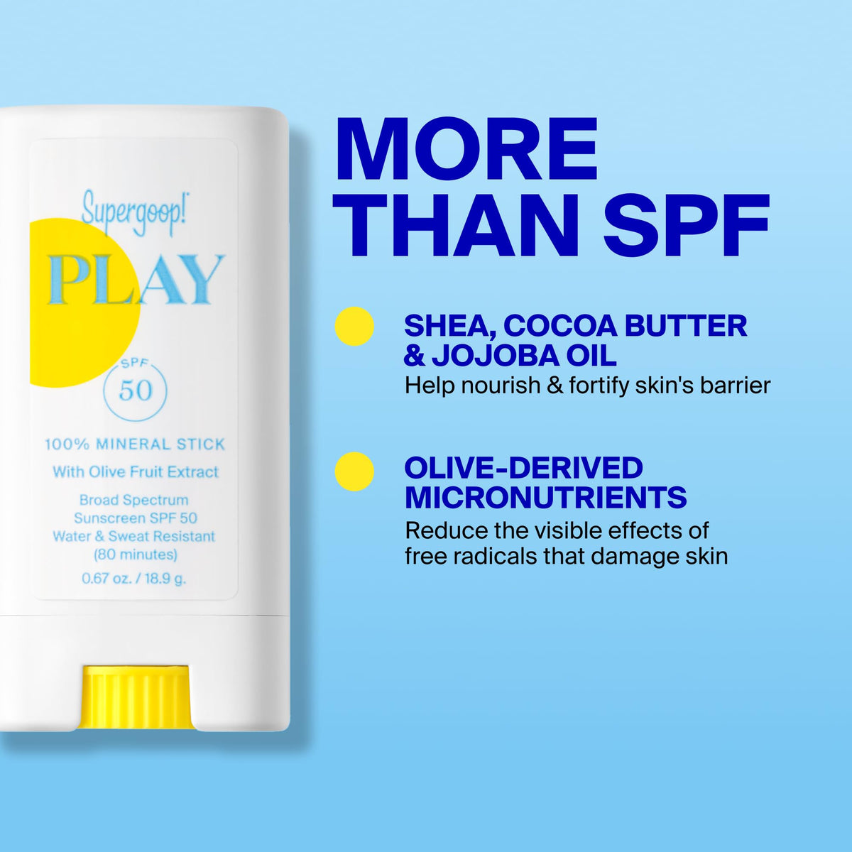 Supergoop! PLAY stick held in hand showing travel-size convenience