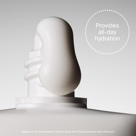 Supergoop! sunscreen applied to face, sheer finish without white cast